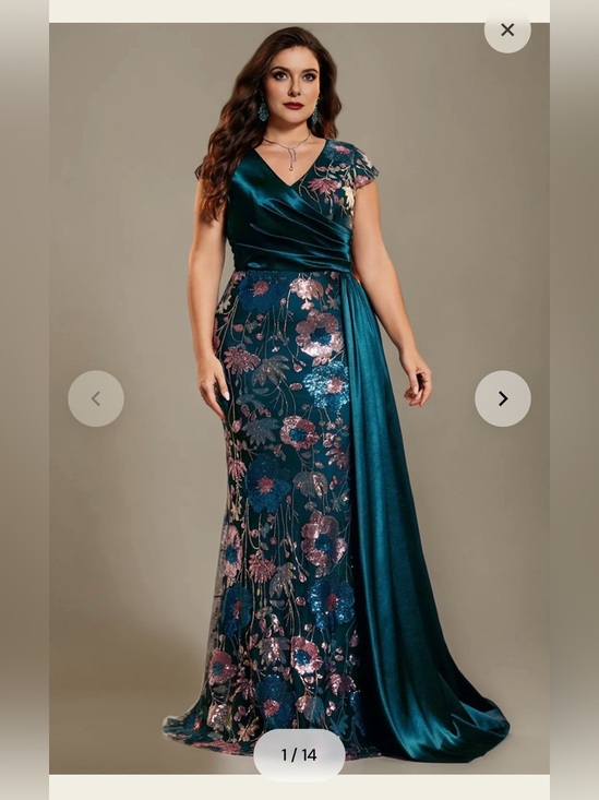 Curveins Dresses & Skirts - Blue Floral Sequin Evening Gown